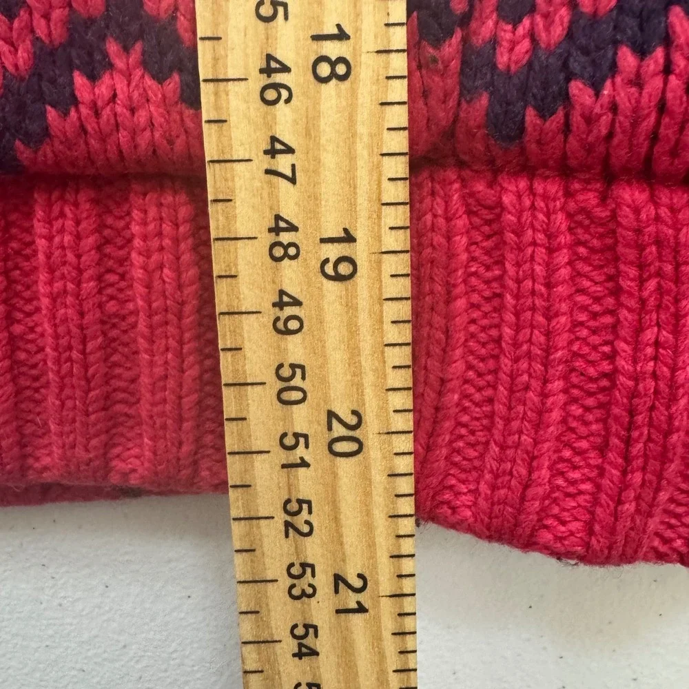 Y2K YISHION Red Reindeer Fair Isle Knit Hoodie Faux Fur Lined girl sz S‎ Holiday